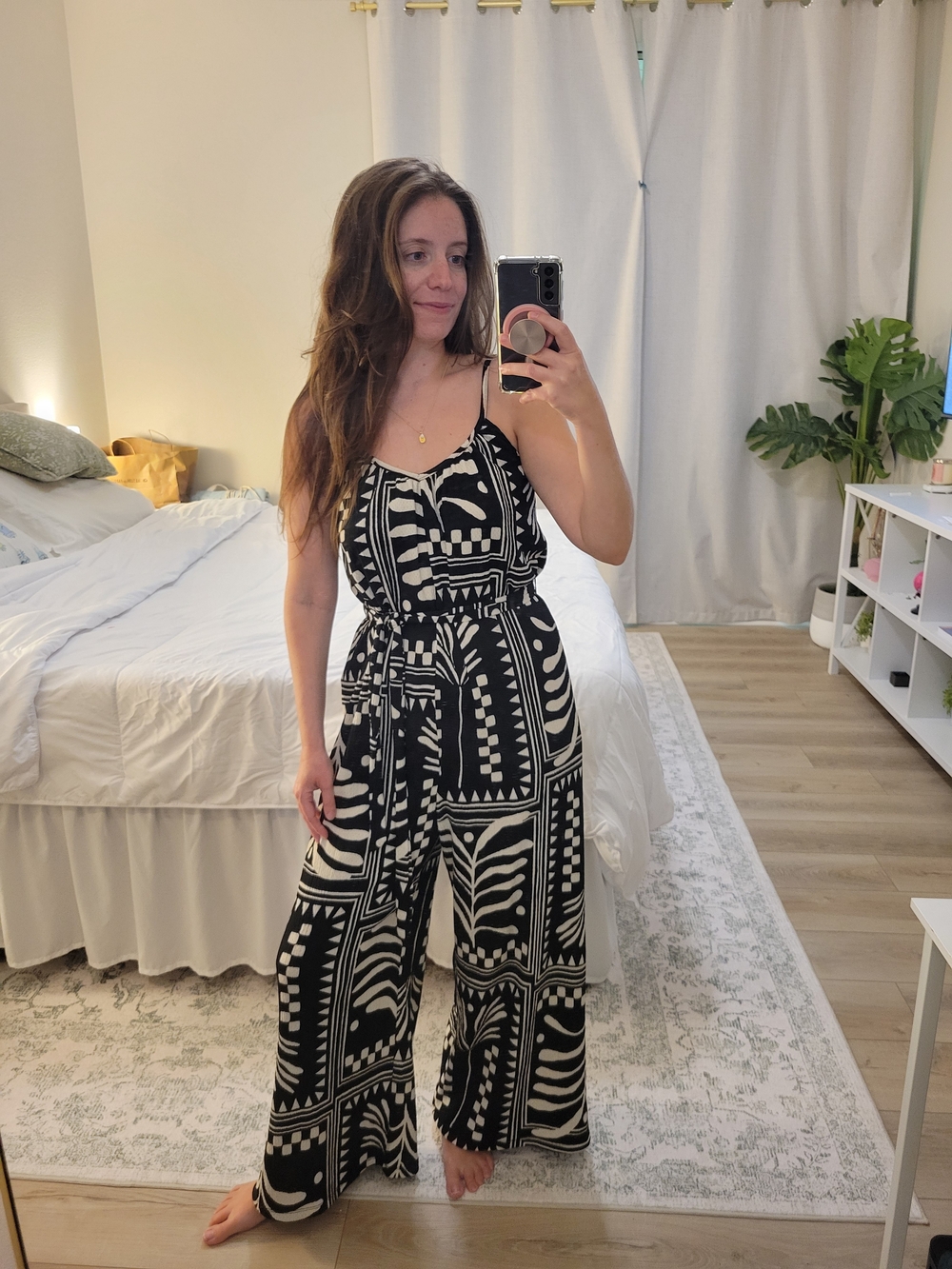 H&M Black & White Geometric Wide-Leg Jumpsuit